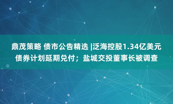 鼎茂策略 债市公告精选 |泛海控股1.34亿美元债券计划延期兑付；盐城交投董事长被调查