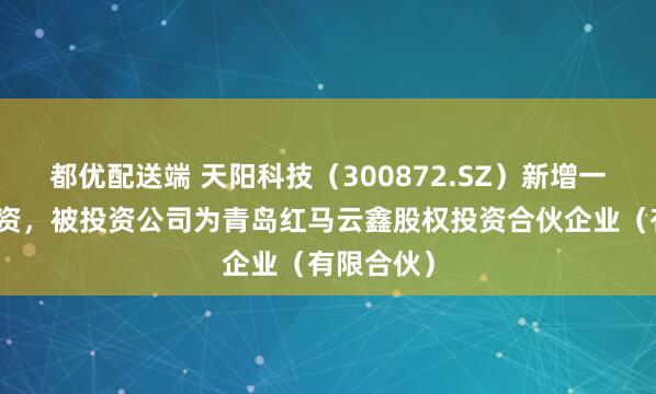都优配送端 天阳科技(300872.SZ)新增一起对外投资,被投资公司为青岛红马云鑫股权投资合伙企业(有限合伙)