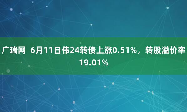 广瑞网  6月11日伟24转债上涨0.51%，转股溢价率19.01%